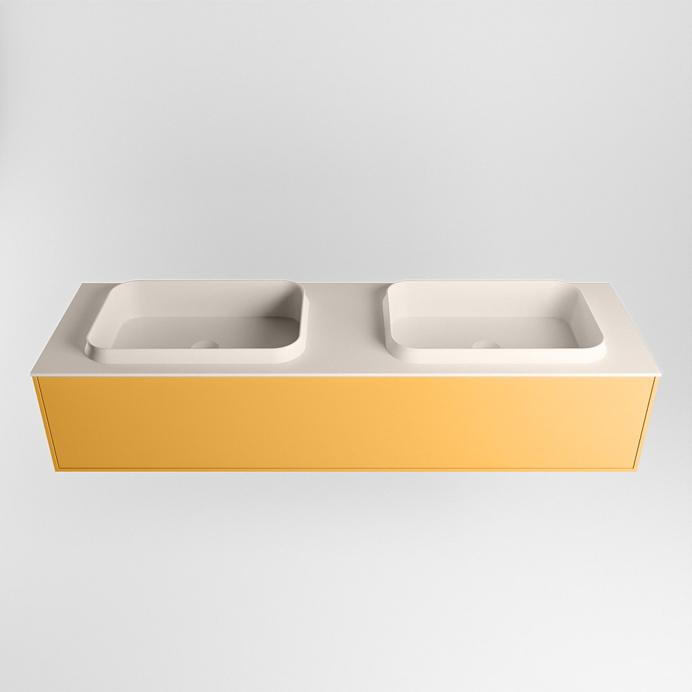 MONDIAZ ERIN 150cm mueble de baño color Ocher 1 cajón. Lavabo RIDGE Doble sin orificio color Linen. 5 MONDIAZ ERIN 150cm mueble de baño color Ocher 1 cajón. Lavabo RIDGE Doble sin orificio color Linen. - Imagen 5