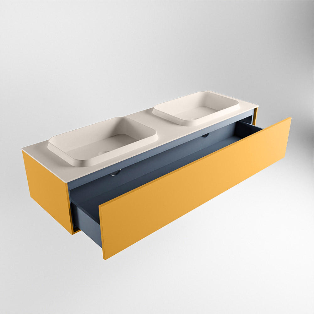 MONDIAZ ERIN 150cm mueble de baño color Ocher 1 cajón. Lavabo RIDGE Doble sin orificio color Linen. 6 MONDIAZ ERIN 150cm mueble de baño color Ocher 1 cajón. Lavabo RIDGE Doble sin orificio color Linen. - Imagen 6