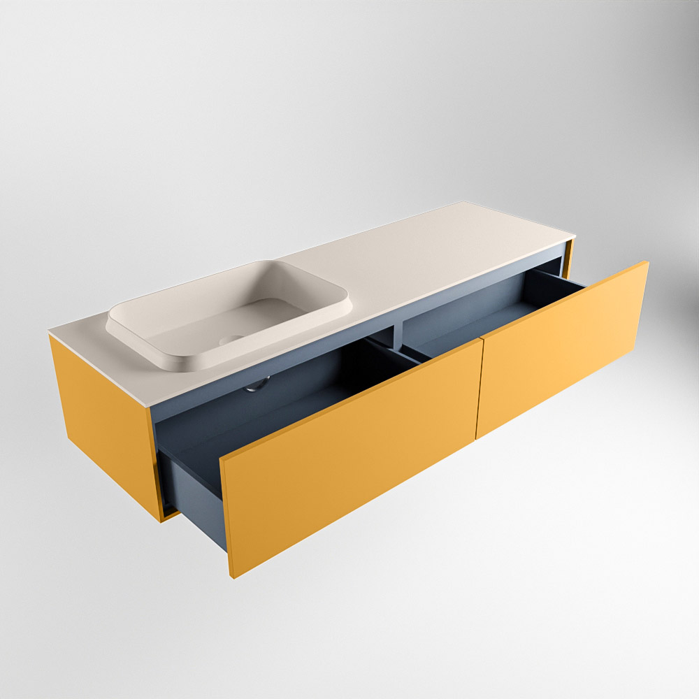MONDIAZ ERIN 150cm mueble de baño color Ocher 2 cajones. Lavabo RIDGE Izquierda 1 orificio color Linen. 6 MONDIAZ ERIN 150cm mueble de baño color Ocher 2 cajones. Lavabo RIDGE Izquierda 1 orificio color Linen. - Imagen 6