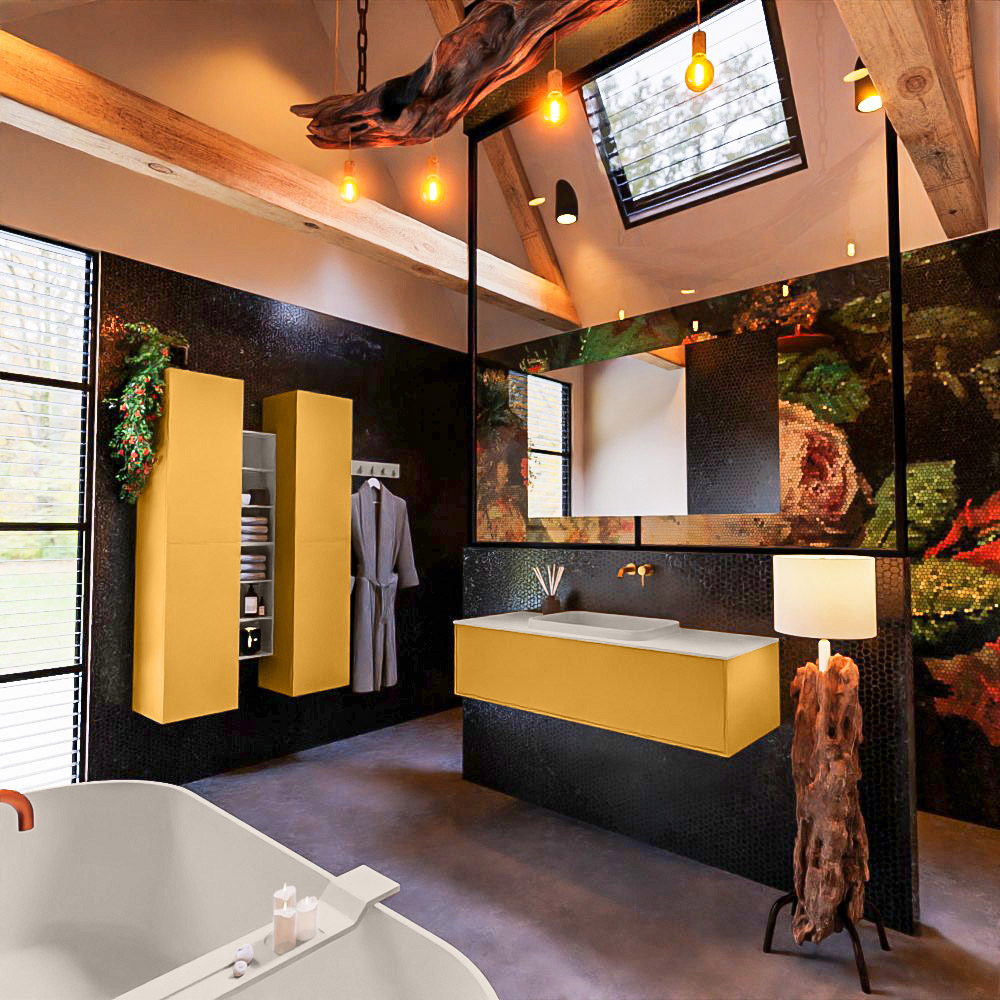 MONDIAZ ERIN 120cm mueble de baño color Ocher 1 cajón. Lavabo RIDGE Centro sin orificio color Linen. 2 MONDIAZ ERIN 120cm mueble de baño color Ocher 1 cajón. Lavabo RIDGE Centro sin orificio color Linen. - Imagen 2