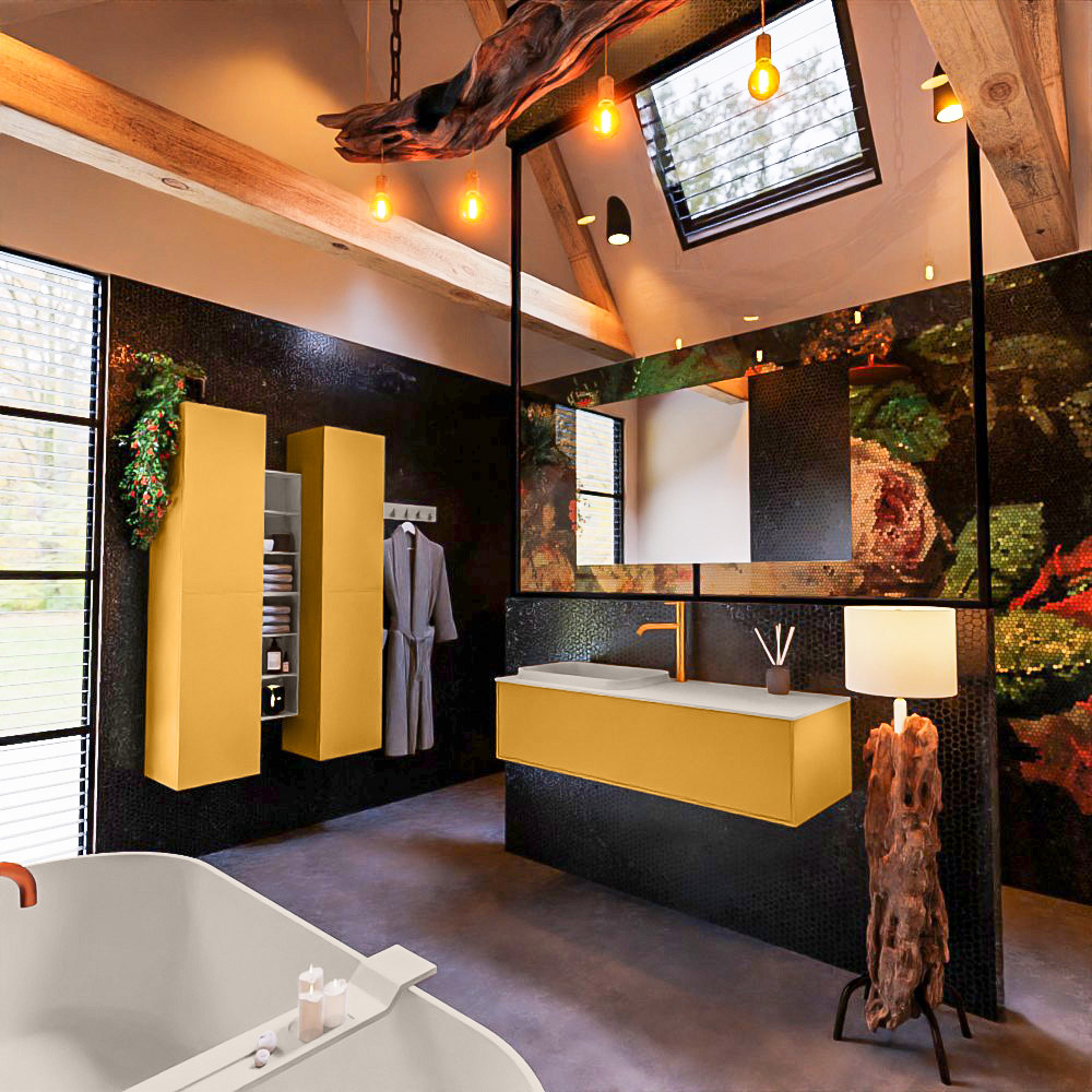 MONDIAZ ERIN 120cm mueble de baño color Ocher 1 cajón. Lavabo RIDGE Izquierda 1 orificio color Linen. 2 MONDIAZ ERIN 120cm mueble de baño color Ocher 1 cajón. Lavabo RIDGE Izquierda 1 orificio color Linen. - Imagen 2