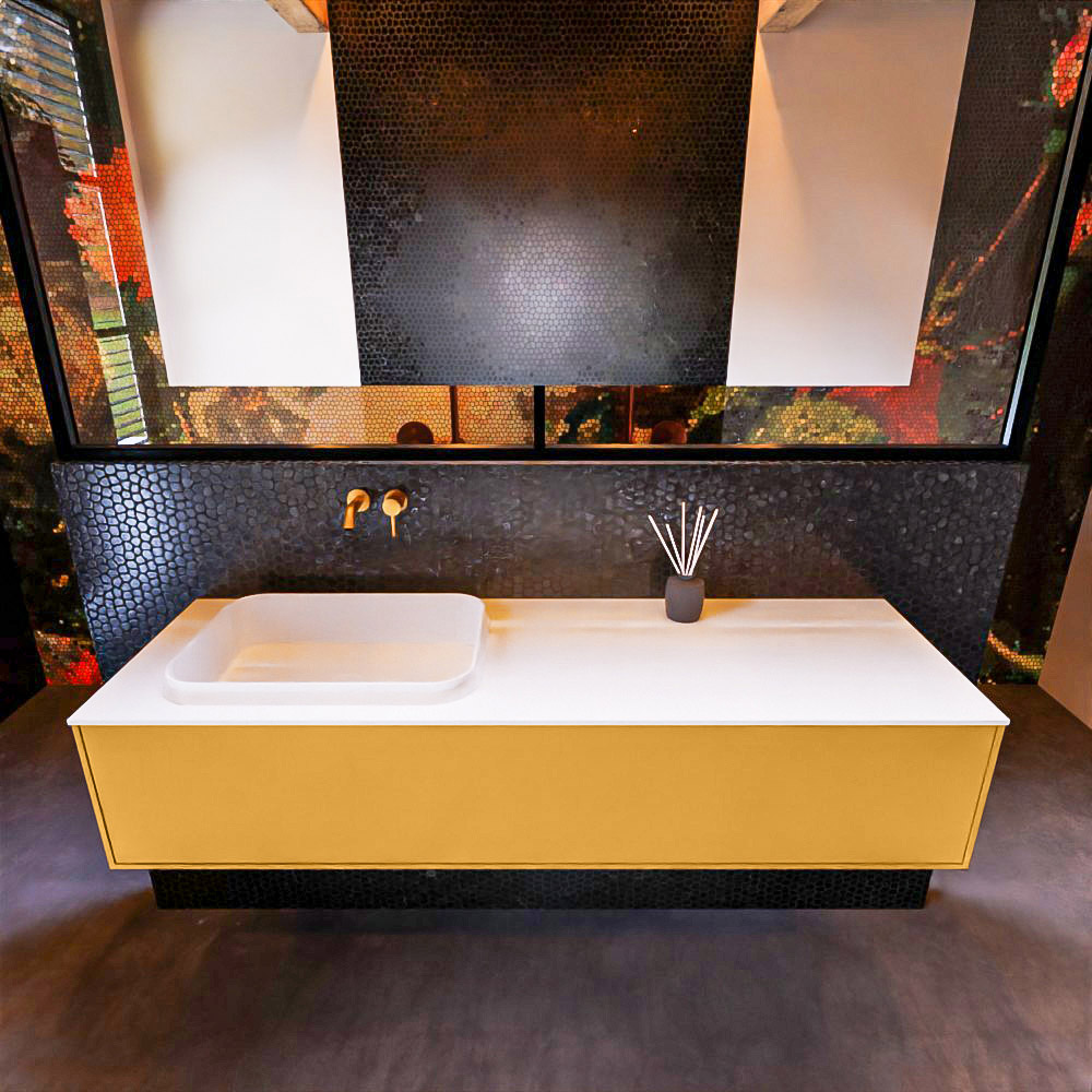 MONDIAZ ERIN 150cm mueble de baño color Ocher 1 cajón. Lavabo RIDGE Izquierda sin orificio color Talc. 3 MONDIAZ ERIN 150cm mueble de baño color Ocher 1 cajón. Lavabo RIDGE Izquierda sin orificio color Talc. - Imagen 3