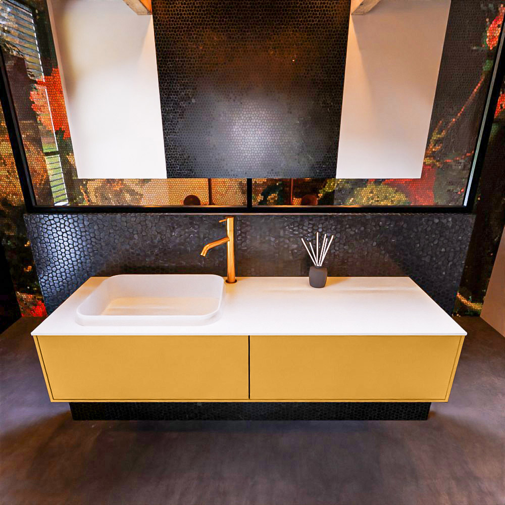 MONDIAZ ERIN 150cm mueble de baño color Ocher 2 cajones. Lavabo RIDGE Izquierda 1 orificio color Talc. 3 MONDIAZ ERIN 150cm mueble de baño color Ocher 2 cajones. Lavabo RIDGE Izquierda 1 orificio color Talc. - Imagen 3