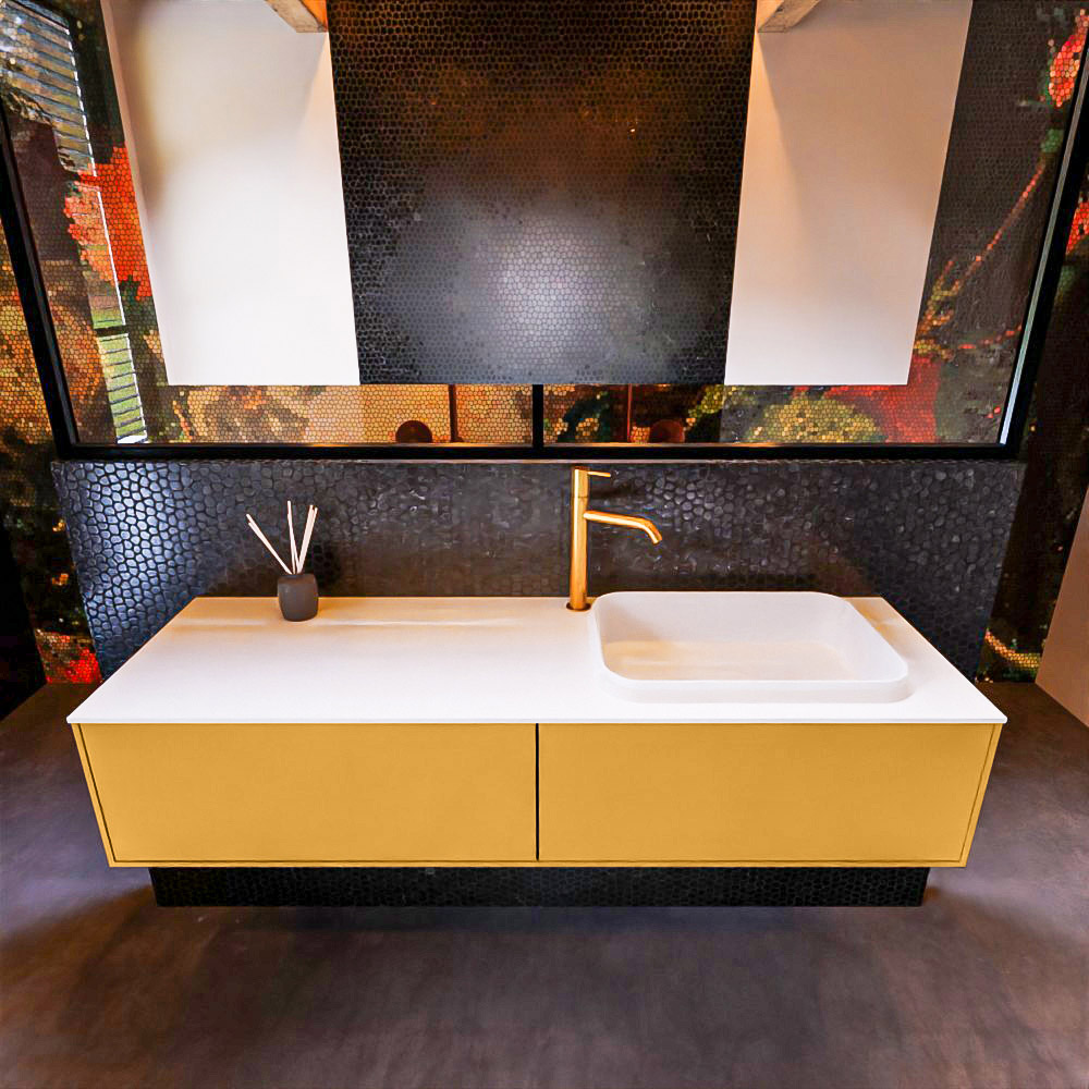 MONDIAZ ERIN 150cm mueble de baño color Ocher 2 cajones. Lavabo RIDGE Derecho 1 orificio color Talc. 3 MONDIAZ ERIN 150cm mueble de baño color Ocher 2 cajones. Lavabo RIDGE Derecho 1 orificio color Talc. - Imagen 3