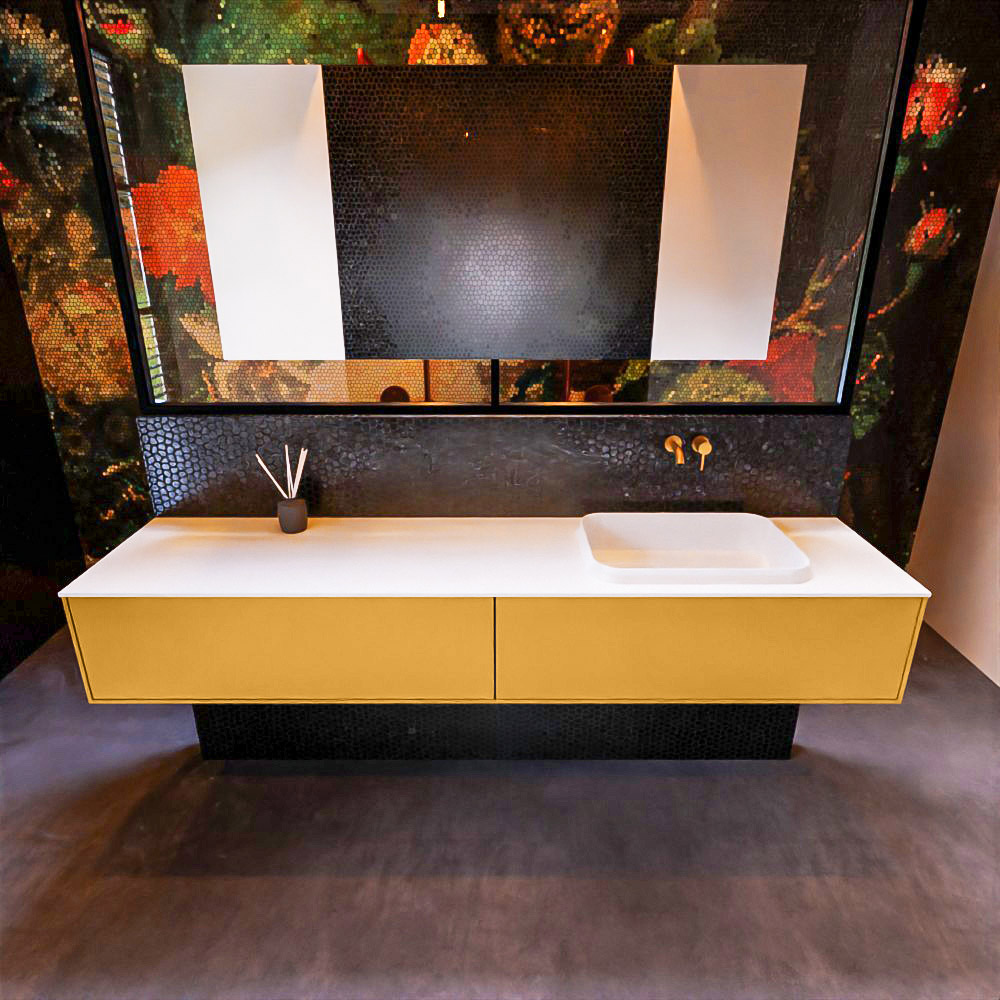 MONDIAZ ERIN 200cm mueble de baño color Ocher 2 cajones. Lavabo RIDGE Derecho sin orificio color Talc. 3 MONDIAZ ERIN 200cm mueble de baño color Ocher 2 cajones. Lavabo RIDGE Derecho sin orificio color Talc. - Imagen 3