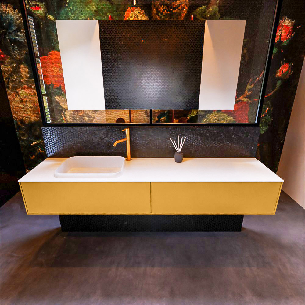MONDIAZ ERIN 200cm mueble de baño color Ocher 2 cajones. Lavabo RIDGE Izquierda 1 orificio color Talc. 3 MONDIAZ ERIN 200cm mueble de baño color Ocher 2 cajones. Lavabo RIDGE Izquierda 1 orificio color Talc. - Imagen 3