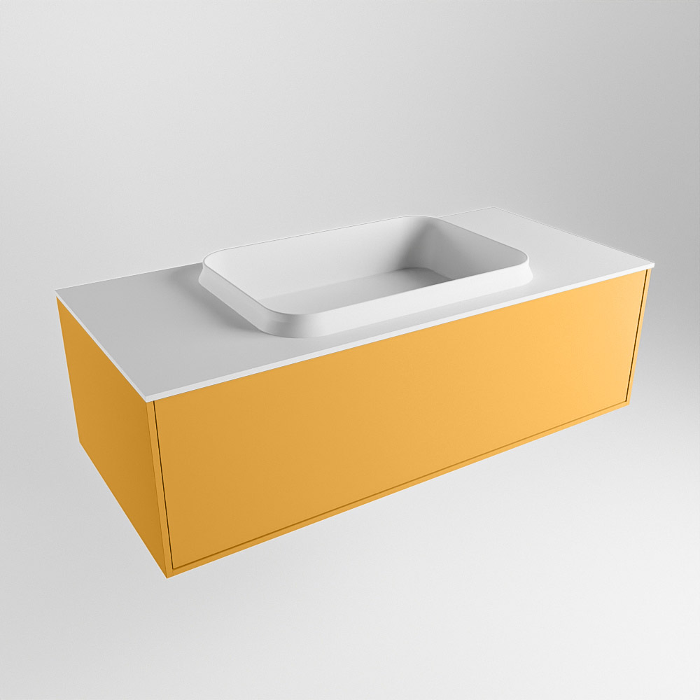 MONDIAZ ERIN 100cm mueble de baño color Ocher 1 cajón. Lavabo RIDGE Centro sin orificio color Talc. 4 MONDIAZ ERIN 100cm mueble de baño color Ocher 1 cajón. Lavabo RIDGE Centro sin orificio color Talc. - Imagen 4