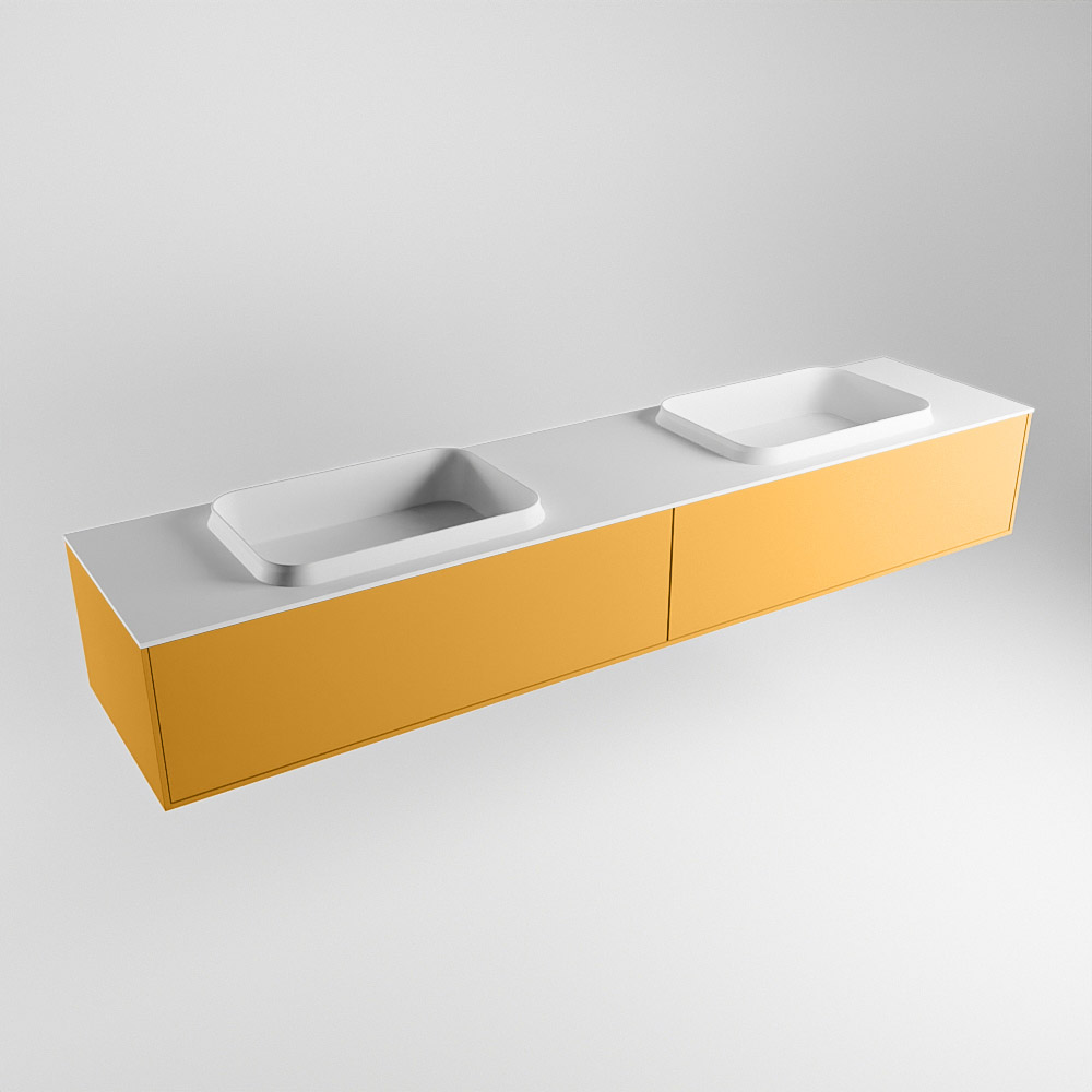 MONDIAZ ERIN 200cm mueble de baño color Ocher 2 cajones. Lavabo RIDGE Doble sin orificio color Talc. 4 MONDIAZ ERIN 200cm mueble de baño color Ocher 2 cajones. Lavabo RIDGE Doble sin orificio color Talc. - Imagen 4