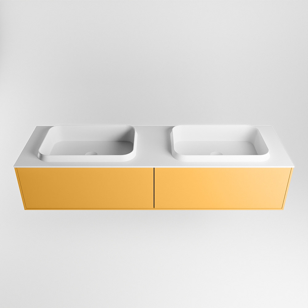 MONDIAZ ERIN 150cm mueble de baño color Ocher 2 cajones. Lavabo RIDGE Doble sin orificio color Talc. 5 MONDIAZ ERIN 150cm mueble de baño color Ocher 2 cajones. Lavabo RIDGE Doble sin orificio color Talc. - Imagen 5