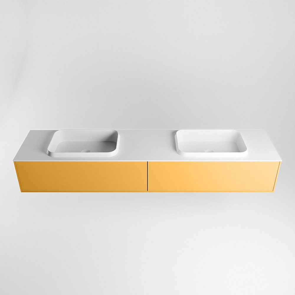 MONDIAZ ERIN 200cm mueble de baño color Ocher 2 cajones. Lavabo RIDGE Doble sin orificio color Talc. 5 MONDIAZ ERIN 200cm mueble de baño color Ocher 2 cajones. Lavabo RIDGE Doble sin orificio color Talc. - Imagen 5