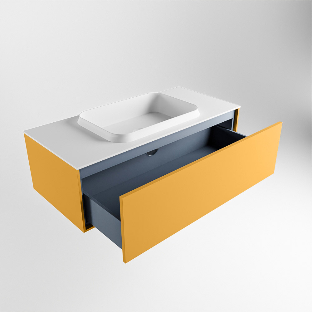 MONDIAZ ERIN 100cm mueble de baño color Ocher 1 cajón. Lavabo RIDGE Centro sin orificio color Talc. 6 MONDIAZ ERIN 100cm mueble de baño color Ocher 1 cajón. Lavabo RIDGE Centro sin orificio color Talc. - Imagen 6