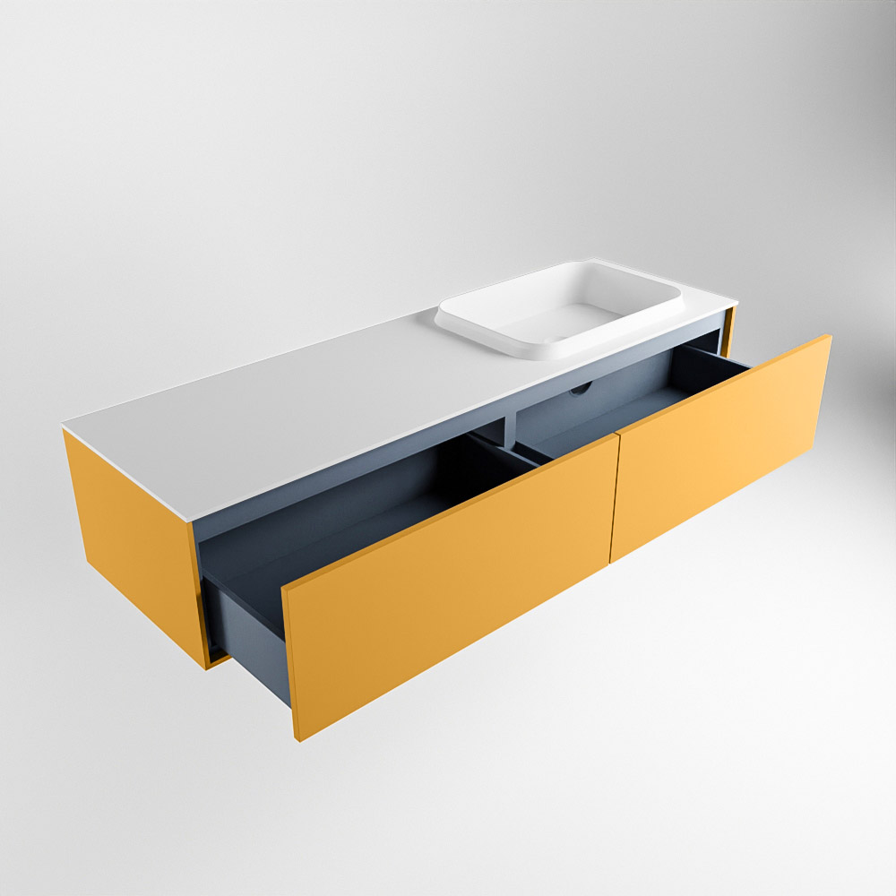 MONDIAZ ERIN 150cm mueble de baño color Ocher 2 cajones. Lavabo RIDGE Derecho sin orificio color Talc. 6 MONDIAZ ERIN 150cm mueble de baño color Ocher 2 cajones. Lavabo RIDGE Derecho sin orificio color Talc. - Imagen 6