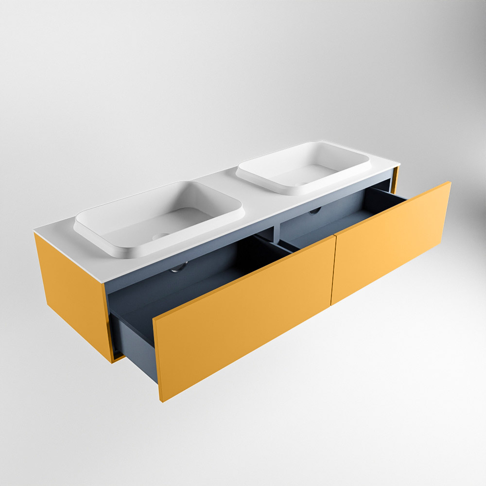 MONDIAZ ERIN 150cm mueble de baño color Ocher 2 cajones. Lavabo RIDGE Doble sin orificio color Talc. 6 MONDIAZ ERIN 150cm mueble de baño color Ocher 2 cajones. Lavabo RIDGE Doble sin orificio color Talc. - Imagen 6