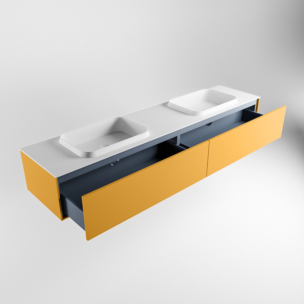 MONDIAZ ERIN 200cm mueble de baño color Ocher 2 cajones. Lavabo RIDGE Doble 2 orificios color Talc. 6 MONDIAZ ERIN 200cm mueble de baño color Ocher 2 cajones. Lavabo RIDGE Doble 2 orificios color Talc. - Imagen 6