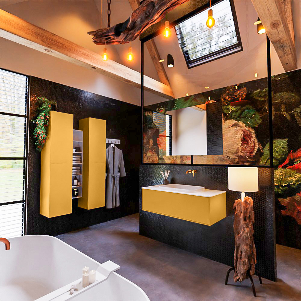 MONDIAZ ERIN 100cm mueble de baño color Ocher 1 cajón. Lavabo RIDGE Centro sin orificio color Talc. 2 MONDIAZ ERIN 100cm mueble de baño color Ocher 1 cajón. Lavabo RIDGE Centro sin orificio color Talc. - Imagen 2