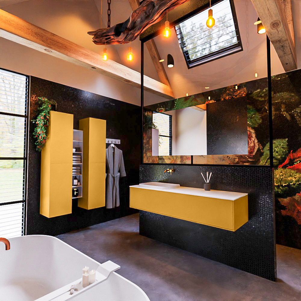 MONDIAZ ERIN 150cm mueble de baño color Ocher 1 cajón. Lavabo RIDGE Izquierda sin orificio color Talc. 2 MONDIAZ ERIN 150cm mueble de baño color Ocher 1 cajón. Lavabo RIDGE Izquierda sin orificio color Talc. - Imagen 2