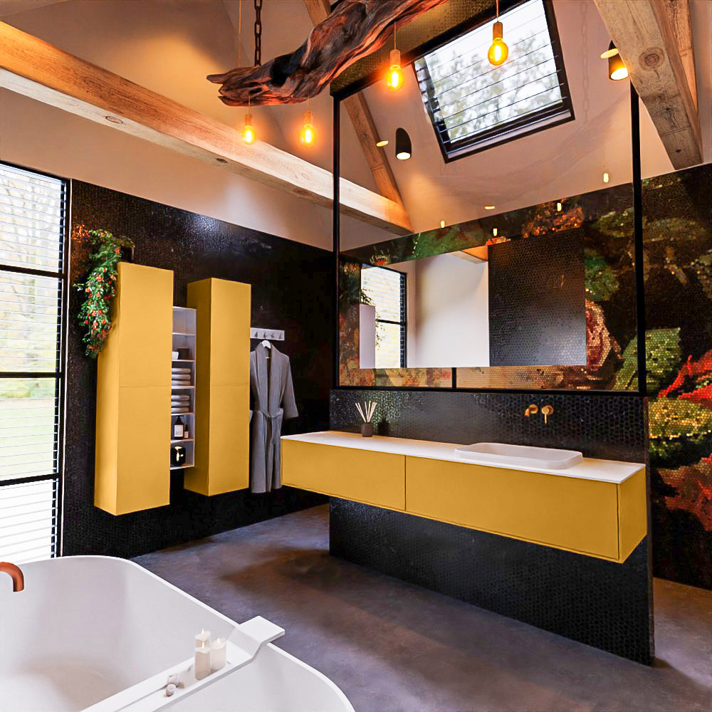 MONDIAZ ERIN 200cm mueble de baño color Ocher 2 cajones. Lavabo RIDGE Derecho sin orificio color Talc. 2 MONDIAZ ERIN 200cm mueble de baño color Ocher 2 cajones. Lavabo RIDGE Derecho sin orificio color Talc. - Imagen 2