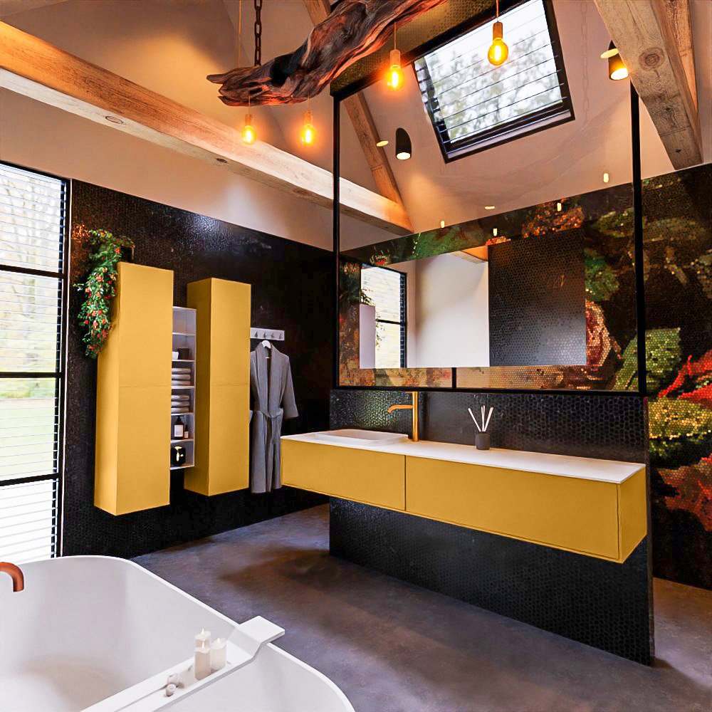 MONDIAZ ERIN 200cm mueble de baño color Ocher 2 cajones. Lavabo RIDGE Izquierda 1 orificio color Talc. 2 MONDIAZ ERIN 200cm mueble de baño color Ocher 2 cajones. Lavabo RIDGE Izquierda 1 orificio color Talc. - Imagen 2