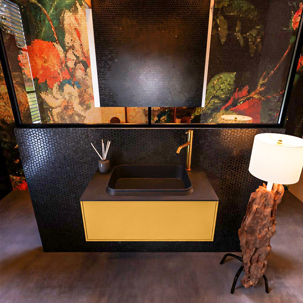 MONDIAZ ERIN 80cm mueble de baño color Ocher 1 cajón. Lavabo RIDGE Centro 1 orificio color Urban. 3 MONDIAZ ERIN 80cm mueble de baño color Ocher 1 cajón. Lavabo RIDGE Centro 1 orificio color Urban. - Imagen 3