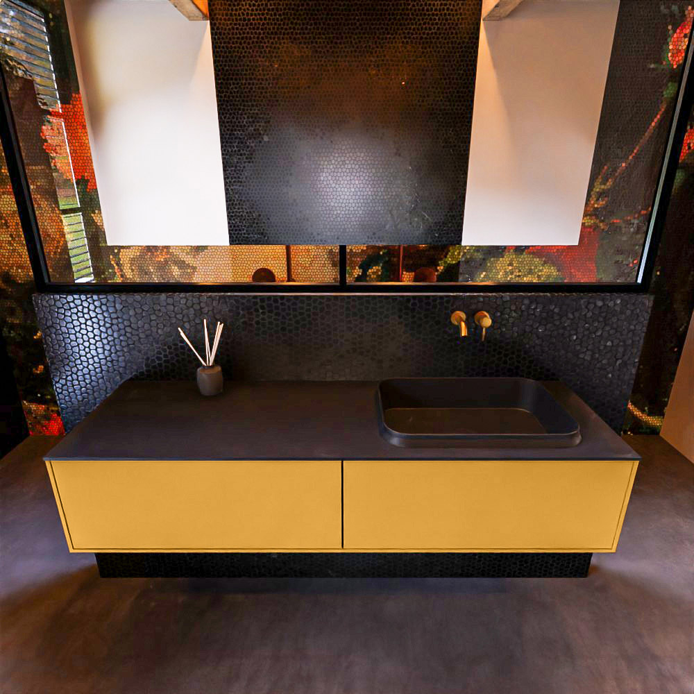 MONDIAZ ERIN 150cm mueble de baño color Ocher 2 cajones. Lavabo RIDGE Derecho sin orificio color Urban. 3 MONDIAZ ERIN 150cm mueble de baño color Ocher 2 cajones. Lavabo RIDGE Derecho sin orificio color Urban. - Imagen 3