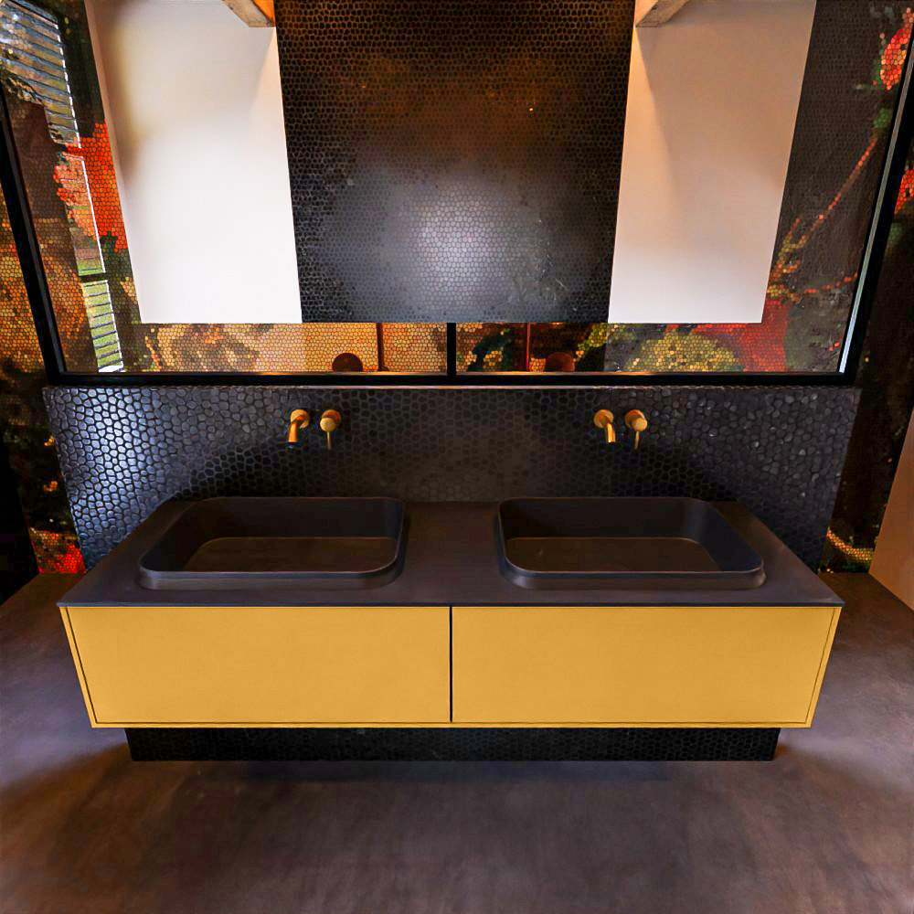 MONDIAZ ERIN 150cm mueble de baño color Ocher 2 cajones. Lavabo RIDGE Doble sin orificio color Urban. 3 MONDIAZ ERIN 150cm mueble de baño color Ocher 2 cajones. Lavabo RIDGE Doble sin orificio color Urban. - Imagen 3