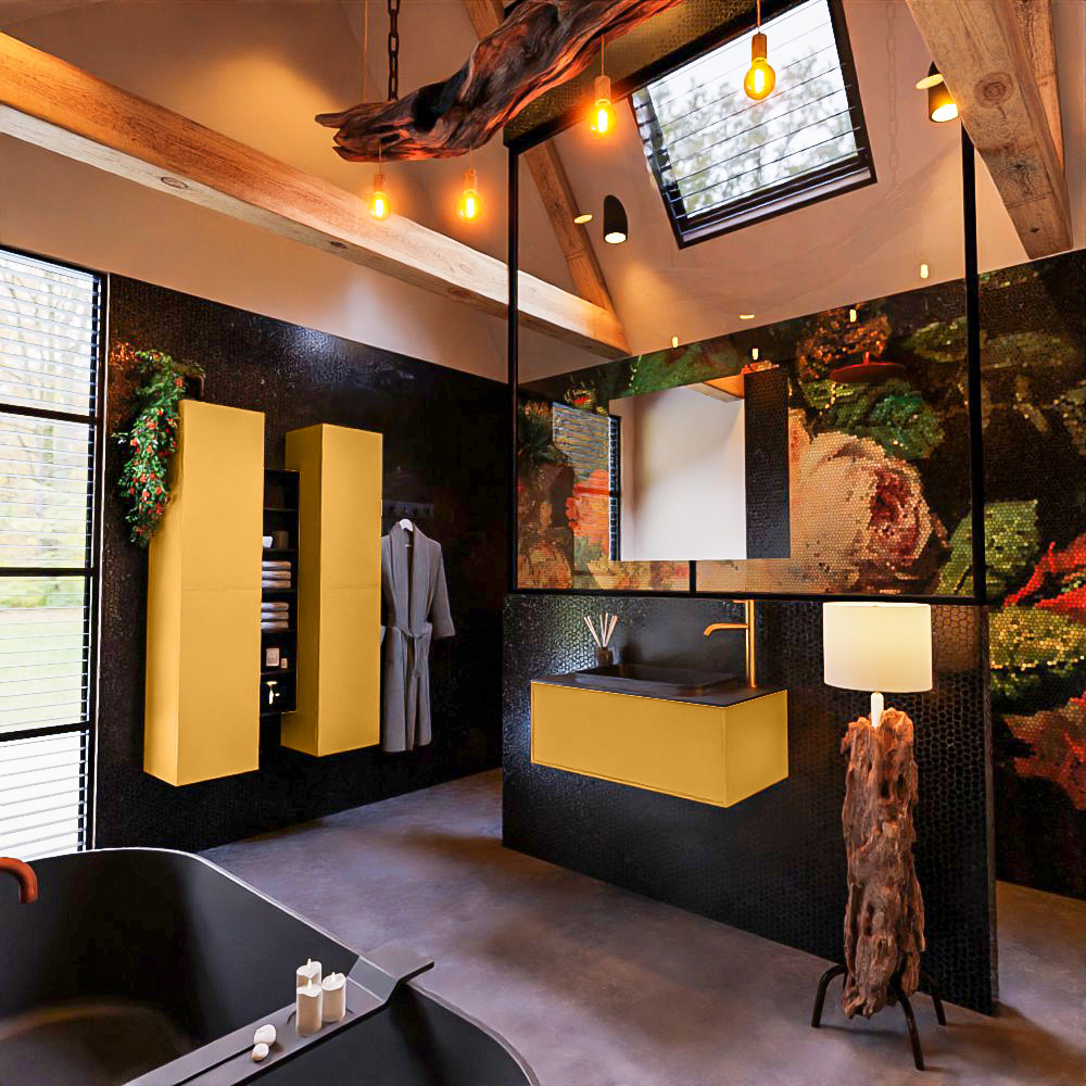 MONDIAZ ERIN 80cm mueble de baño color Ocher 1 cajón. Lavabo RIDGE Centro 1 orificio color Urban. 2 MONDIAZ ERIN 80cm mueble de baño color Ocher 1 cajón. Lavabo RIDGE Centro 1 orificio color Urban. - Imagen 2