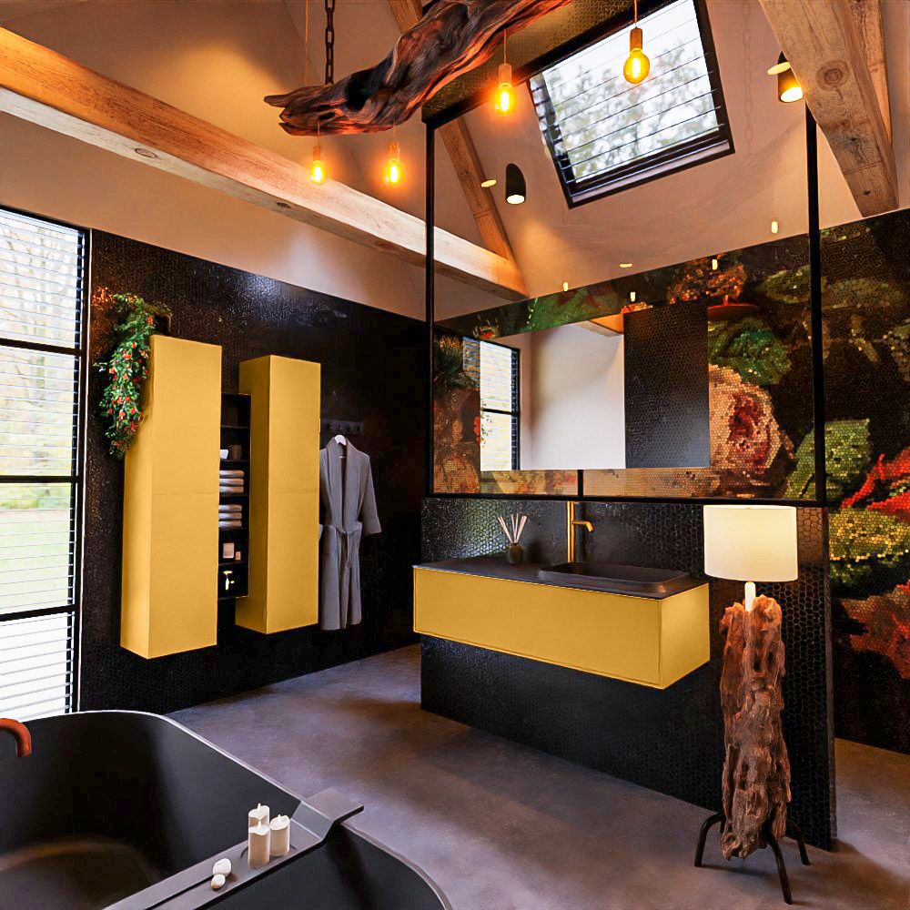 MONDIAZ ERIN 120cm mueble de baño color Ocher 1 cajón. Lavabo RIDGE Derecho 1 orificio color Urban. 2 MONDIAZ ERIN 120cm mueble de baño color Ocher 1 cajón. Lavabo RIDGE Derecho 1 orificio color Urban. - Imagen 2