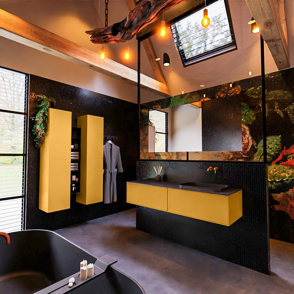 MONDIAZ ERIN 150cm mueble de baño color Ocher 2 cajones. Lavabo RIDGE Derecho sin orificio color Urban. 2 MONDIAZ ERIN 150cm mueble de baño color Ocher 2 cajones. Lavabo RIDGE Derecho sin orificio color Urban. - Imagen 2
