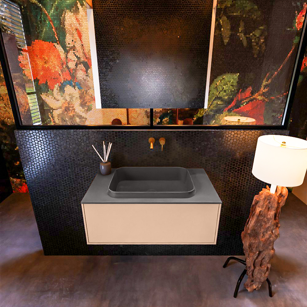 MONDIAZ ERIN 80cm mueble de baño color Rosee 1 cajón. Lavabo RIDGE Centro sin orificio color Dark Grey. 3 MONDIAZ ERIN 80cm mueble de baño color Rosee 1 cajón. Lavabo RIDGE Centro sin orificio color Dark Grey. - Imagen 3