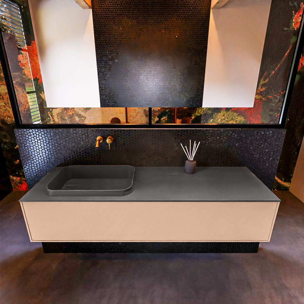 MONDIAZ ERIN 150cm mueble de baño color Rosee 1 cajón. Lavabo RIDGE Izquierda sin orificio color Dark Grey. 3 MONDIAZ ERIN 150cm mueble de baño color Rosee 1 cajón. Lavabo RIDGE Izquierda sin orificio color Dark Grey. - Imagen 3