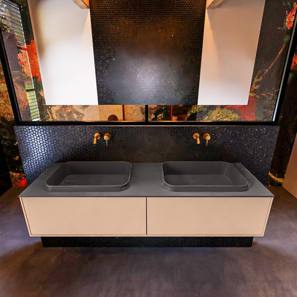MONDIAZ ERIN 150cm mueble de baño color Rosee 2 cajones. Lavabo RIDGE Doble sin orificio color Dark Grey. 3 MONDIAZ ERIN 150cm mueble de baño color Rosee 2 cajones. Lavabo RIDGE Doble sin orificio color Dark Grey. - Imagen 3