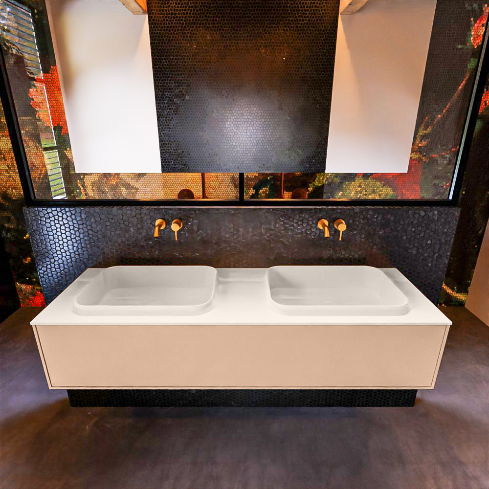 MONDIAZ ERIN 150cm mueble de baño color Rosee 1 cajón. Lavabo RIDGE Doble sin orificio color Linen. 3 MONDIAZ ERIN 150cm mueble de baño color Rosee 1 cajón. Lavabo RIDGE Doble sin orificio color Linen. - Imagen 3