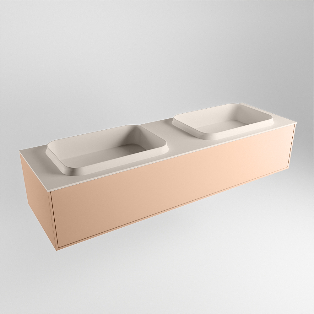 MONDIAZ ERIN 150cm mueble de baño color Rosee 1 cajón. Lavabo RIDGE Doble sin orificio color Linen. 4 MONDIAZ ERIN 150cm mueble de baño color Rosee 1 cajón. Lavabo RIDGE Doble sin orificio color Linen. - Imagen 4