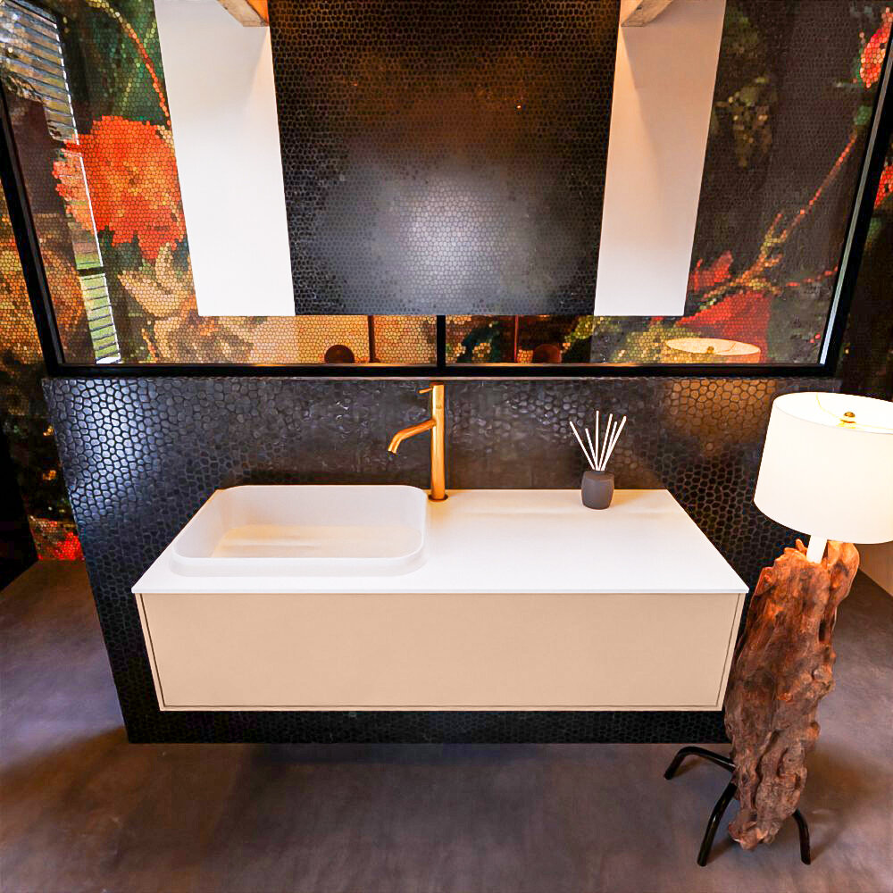 MONDIAZ ERIN 120cm mueble de baño color Rosee 1 cajón. Lavabo RIDGE Izquierda 1 orificio color Talc. 3 MONDIAZ ERIN 120cm mueble de baño color Rosee 1 cajón. Lavabo RIDGE Izquierda 1 orificio color Talc. - Imagen 3
