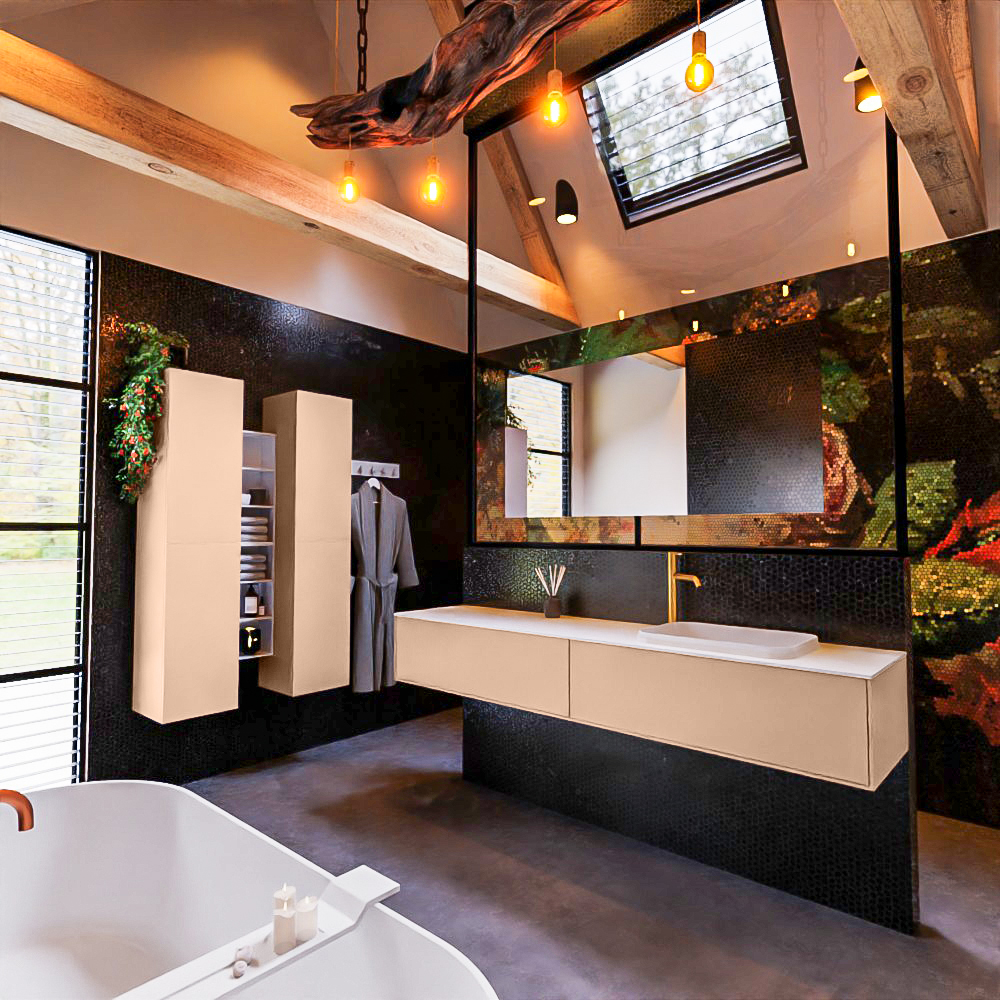 MONDIAZ ERIN 200cm mueble de baño color Rosee 2 cajones. Lavabo RIDGE Derecho 1 orificio color Talc. 2 MONDIAZ ERIN 200cm mueble de baño color Rosee 2 cajones. Lavabo RIDGE Derecho 1 orificio color Talc. - Imagen 2