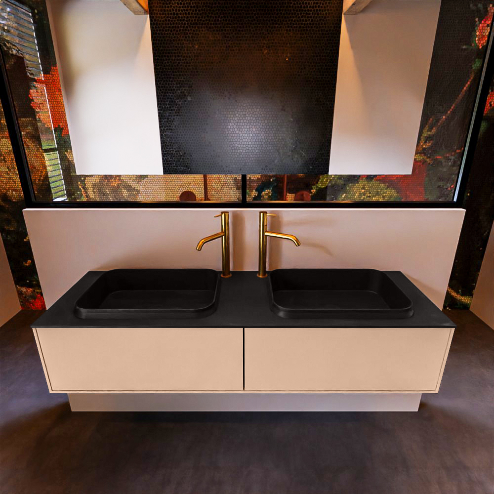 MONDIAZ ERIN 150cm mueble de baño color Rosee 2 cajones. Lavabo RIDGE Doble 2 orificios color Urban. 3 MONDIAZ ERIN 150cm mueble de baño color Rosee 2 cajones. Lavabo RIDGE Doble 2 orificios color Urban. - Imagen 3