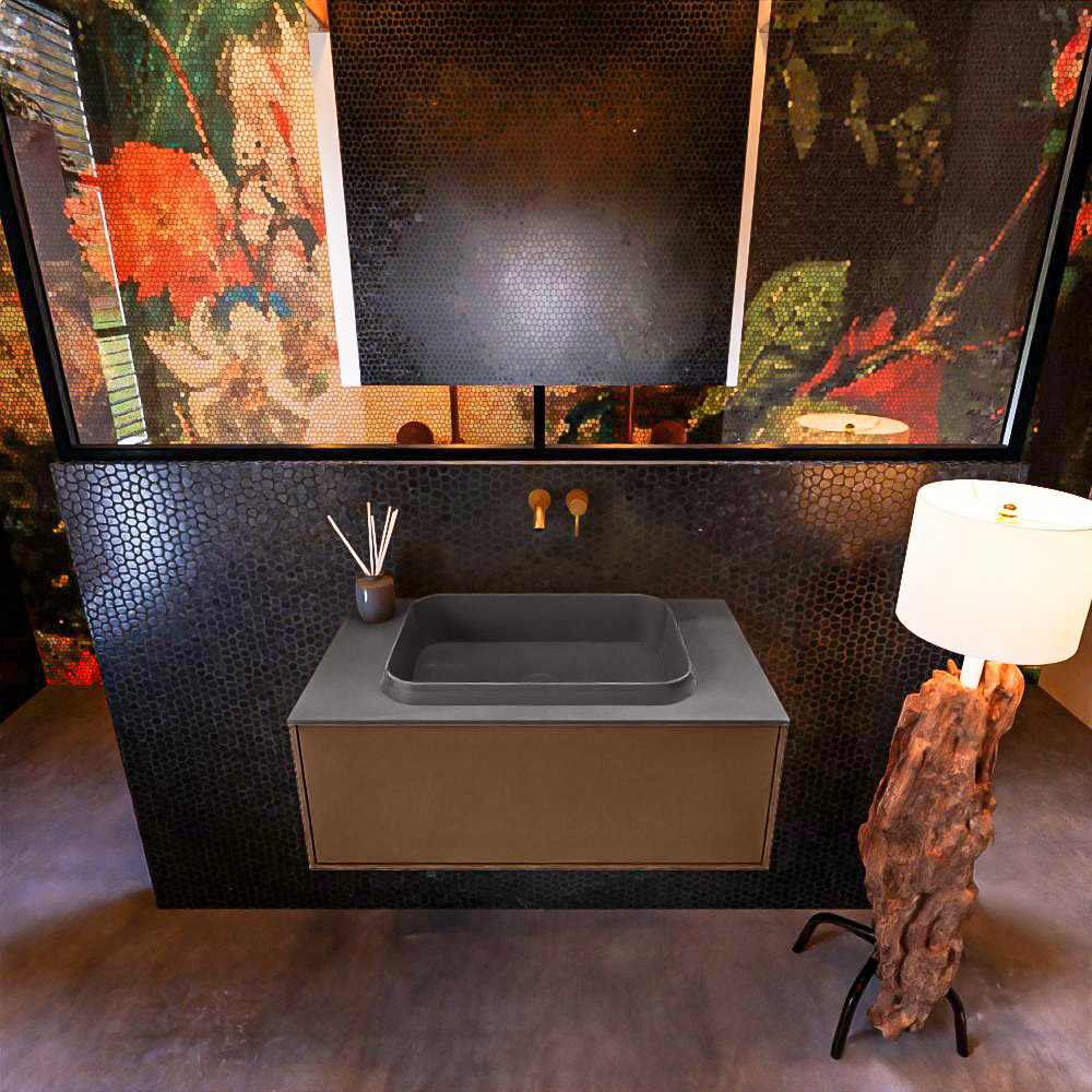 MONDIAZ ERIN 80cm mueble de baño color Rust 1 cajón. Lavabo RIDGE Centro sin orificio color Dark Grey. 3 MONDIAZ ERIN 80cm mueble de baño color Rust 1 cajón. Lavabo RIDGE Centro sin orificio color Dark Grey. - Imagen 3