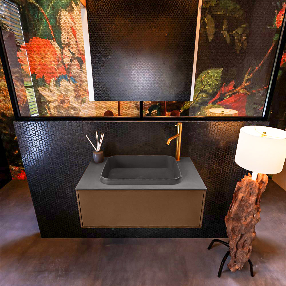 MONDIAZ ERIN 80cm mueble de baño color Rust 1 cajón. Lavabo RIDGE Centro 1 orificio color Dark Grey. 3 MONDIAZ ERIN 80cm mueble de baño color Rust 1 cajón. Lavabo RIDGE Centro 1 orificio color Dark Grey. - Imagen 3