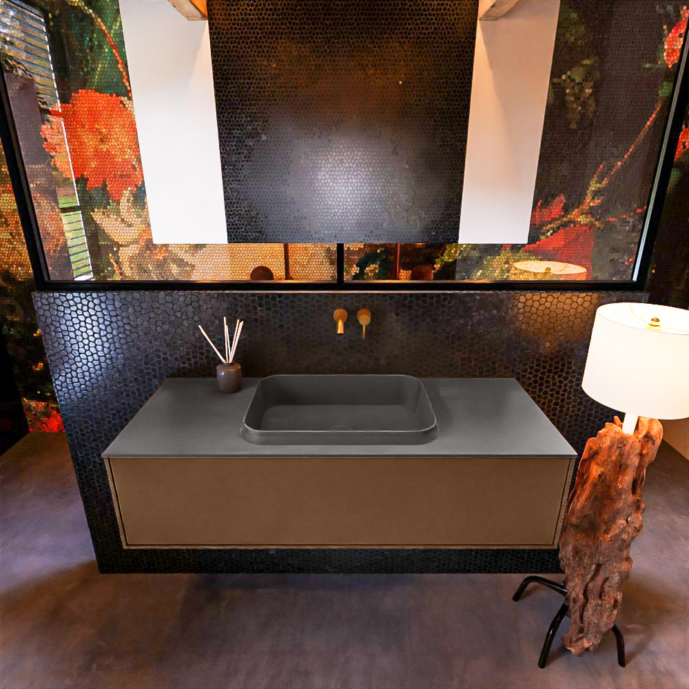 MONDIAZ ERIN 120cm mueble de baño color Rust 1 cajón. Lavabo RIDGE Centro sin orificio color Dark Grey. 3 MONDIAZ ERIN 120cm mueble de baño color Rust 1 cajón. Lavabo RIDGE Centro sin orificio color Dark Grey. - Imagen 3