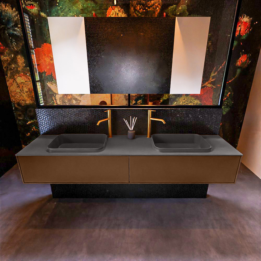 MONDIAZ ERIN 200cm mueble de baño color Rust 2 cajones. Lavabo RIDGE Doble 2 orificios color Dark Grey. 3 MONDIAZ ERIN 200cm mueble de baño color Rust 2 cajones. Lavabo RIDGE Doble 2 orificios color Dark Grey. - Imagen 3