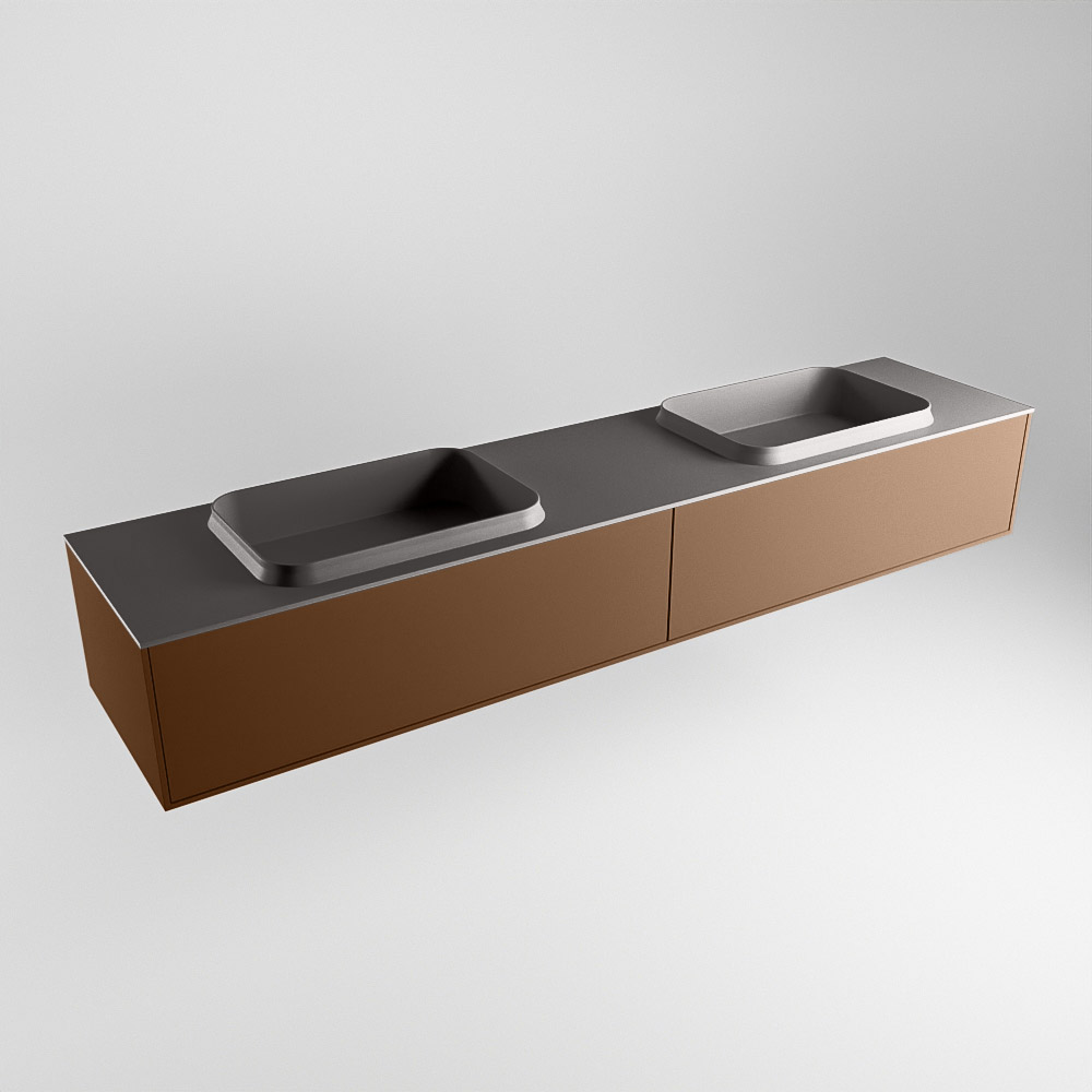 MONDIAZ ERIN 200cm mueble de baño color Rust 2 cajones. Lavabo RIDGE Doble sin orificio color Dark Grey. 4 MONDIAZ ERIN 200cm mueble de baño color Rust 2 cajones. Lavabo RIDGE Doble sin orificio color Dark Grey. - Imagen 4