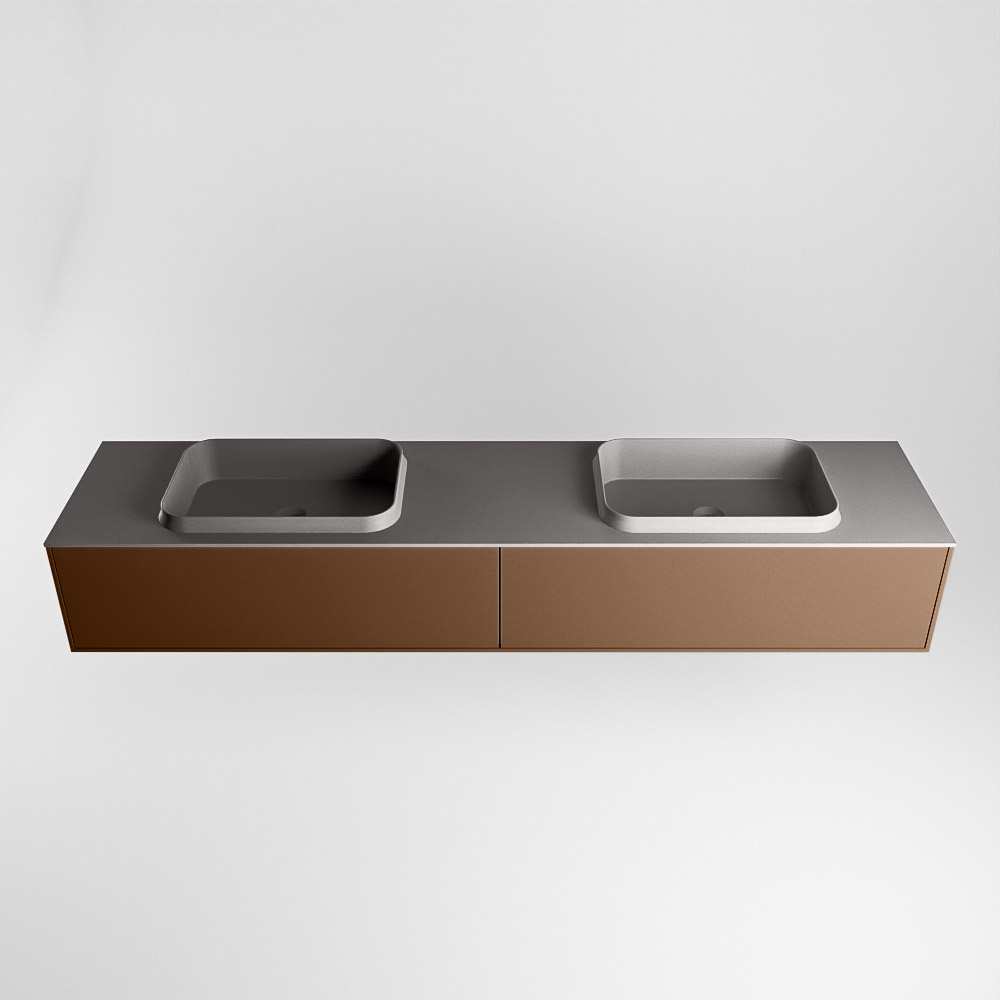 MONDIAZ ERIN 200cm mueble de baño color Rust 2 cajones. Lavabo RIDGE Doble sin orificio color Dark Grey. 5 MONDIAZ ERIN 200cm mueble de baño color Rust 2 cajones. Lavabo RIDGE Doble sin orificio color Dark Grey. - Imagen 5