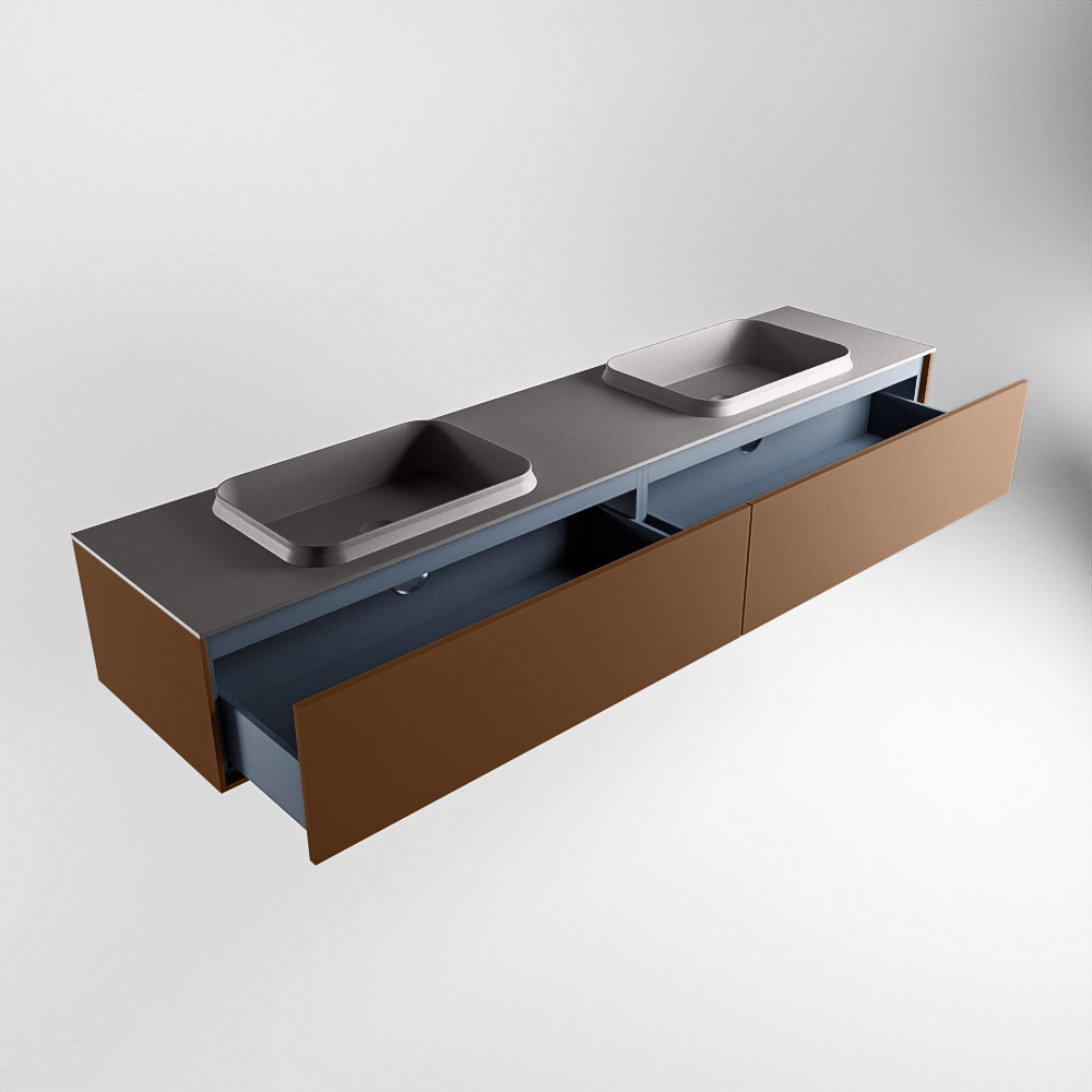 MONDIAZ ERIN 200cm mueble de baño color Rust 2 cajones. Lavabo RIDGE Doble sin orificio color Dark Grey. 6 MONDIAZ ERIN 200cm mueble de baño color Rust 2 cajones. Lavabo RIDGE Doble sin orificio color Dark Grey. - Imagen 6