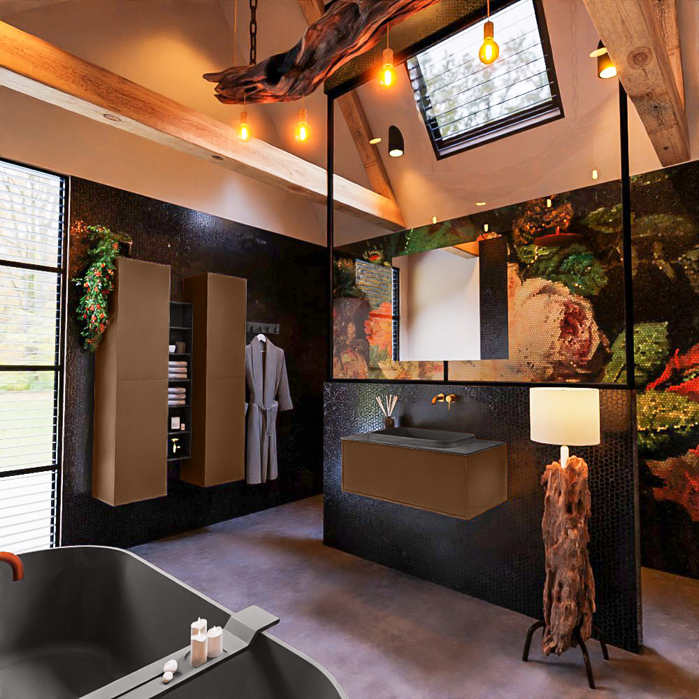 MONDIAZ ERIN 80cm mueble de baño color Rust 1 cajón. Lavabo RIDGE Centro sin orificio color Dark Grey. 2 MONDIAZ ERIN 80cm mueble de baño color Rust 1 cajón. Lavabo RIDGE Centro sin orificio color Dark Grey. - Imagen 2