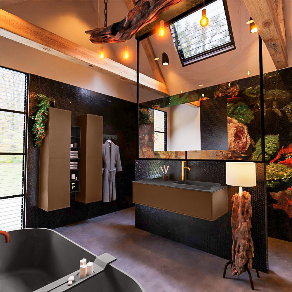MONDIAZ ERIN 120cm mueble de baño color Rust 1 cajón. Lavabo RIDGE Derecho 1 orificio color Dark Grey. 2 MONDIAZ ERIN 120cm mueble de baño color Rust 1 cajón. Lavabo RIDGE Derecho 1 orificio color Dark Grey. - Imagen 2