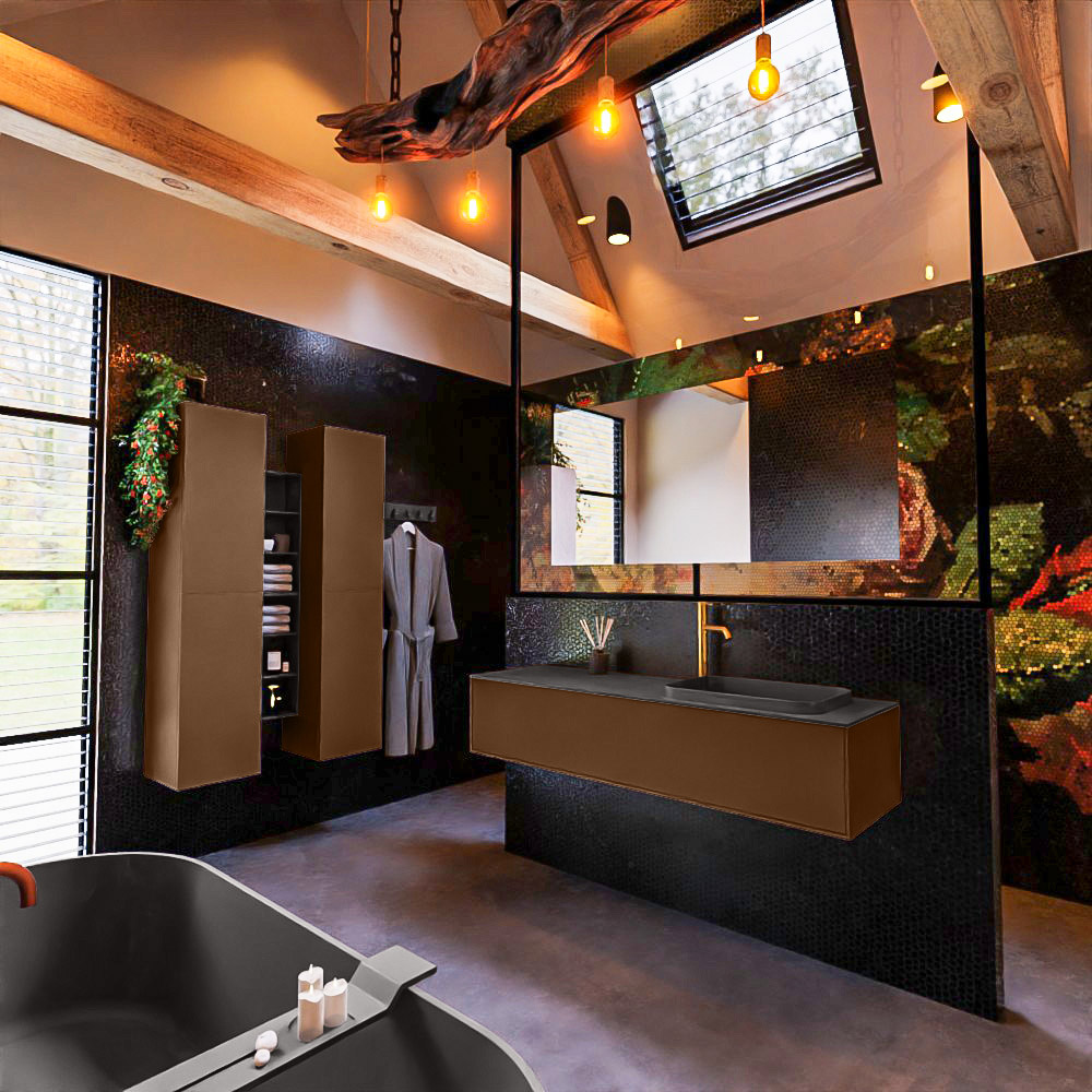 MONDIAZ ERIN 150cm mueble de baño color Rust 1 cajón. Lavabo RIDGE Derecho 1 orificio color Dark Grey. 2 MONDIAZ ERIN 150cm mueble de baño color Rust 1 cajón. Lavabo RIDGE Derecho 1 orificio color Dark Grey. - Imagen 2