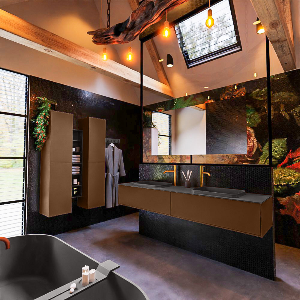 MONDIAZ ERIN 200cm mueble de baño color Rust 2 cajones. Lavabo RIDGE Doble 2 orificios color Dark Grey. 2 MONDIAZ ERIN 200cm mueble de baño color Rust 2 cajones. Lavabo RIDGE Doble 2 orificios color Dark Grey. - Imagen 2