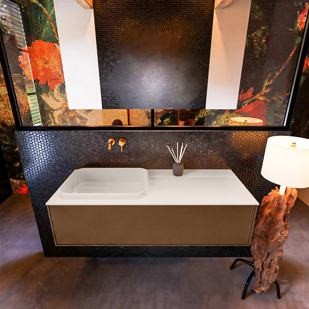 MONDIAZ ERIN 120cm mueble de baño color Rust 1 cajón. Lavabo RIDGE Izquierda sin orificio color Linen. 3 MONDIAZ ERIN 120cm mueble de baño color Rust 1 cajón. Lavabo RIDGE Izquierda sin orificio color Linen. - Imagen 3