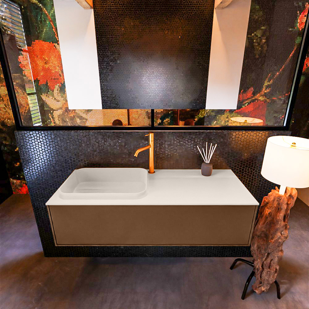 MONDIAZ ERIN 120cm mueble de baño color Rust 1 cajón. Lavabo RIDGE Izquierda 1 orificio color Linen. 3 MONDIAZ ERIN 120cm mueble de baño color Rust 1 cajón. Lavabo RIDGE Izquierda 1 orificio color Linen. - Imagen 3