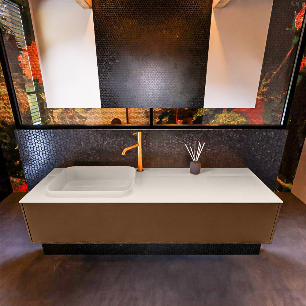 MONDIAZ ERIN 150cm mueble de baño color Rust 1 cajón. Lavabo RIDGE Izquierda 1 orificio color Linen. 3 MONDIAZ ERIN 150cm mueble de baño color Rust 1 cajón. Lavabo RIDGE Izquierda 1 orificio color Linen. - Imagen 3